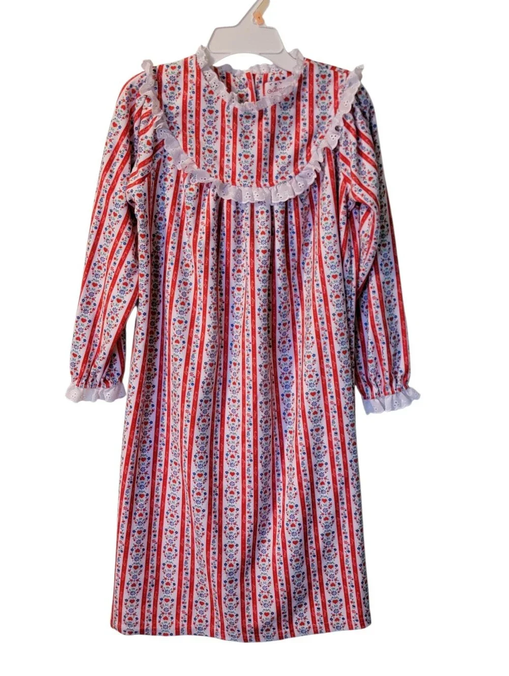 Lanz of Salzburg Flannel Nightgown Red and White Girls S 6/6x